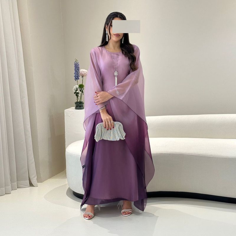 Bescheidenes, muslimisches Modekleid mit Farbverlauf aus Satin, Einheitsgröße, lockeres Robenkleid_voghion.com