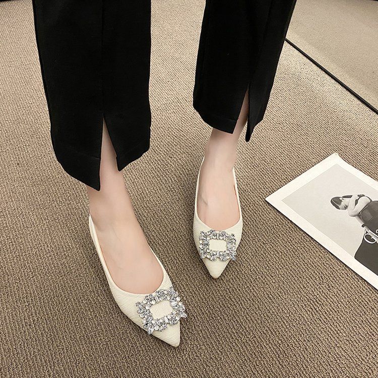 Pantofi damă cu toc gros, cu cataramă pătrată și diamant, la modă, cu toc jos_voghion.com