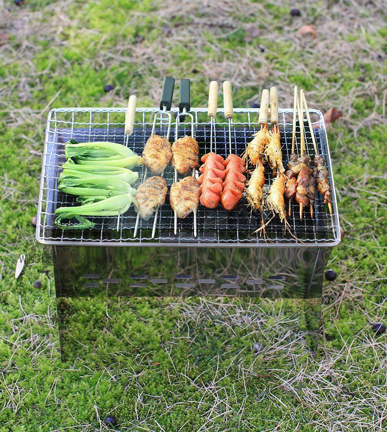 Réchaud de barbecue pliable en acier inoxydable pour cartes d'extérieur, fournitures de camping portables pour le bois de chauffage_voghion.com
