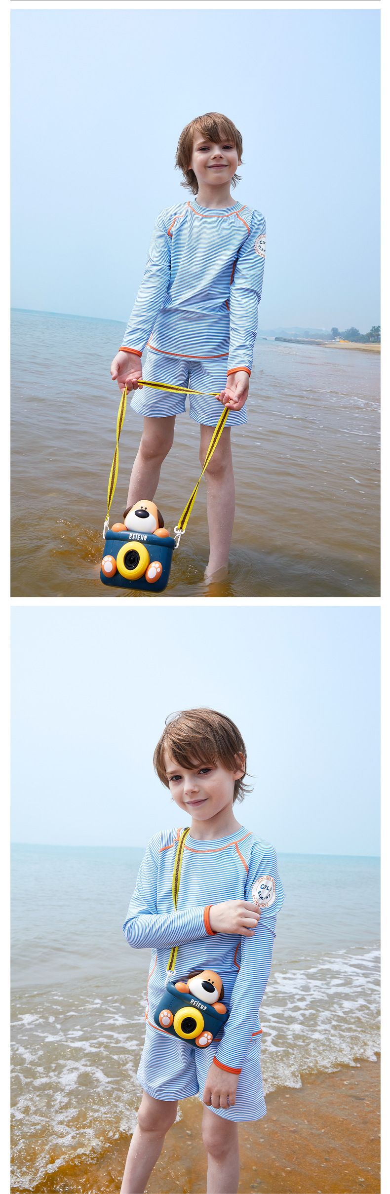 Completo da bagno con protezione solare UPF 50+ per bambini - Rashguard a maniche lunghe e pantaloncini da bagno per bambini, surf e giochi in spiaggia_voghion.com