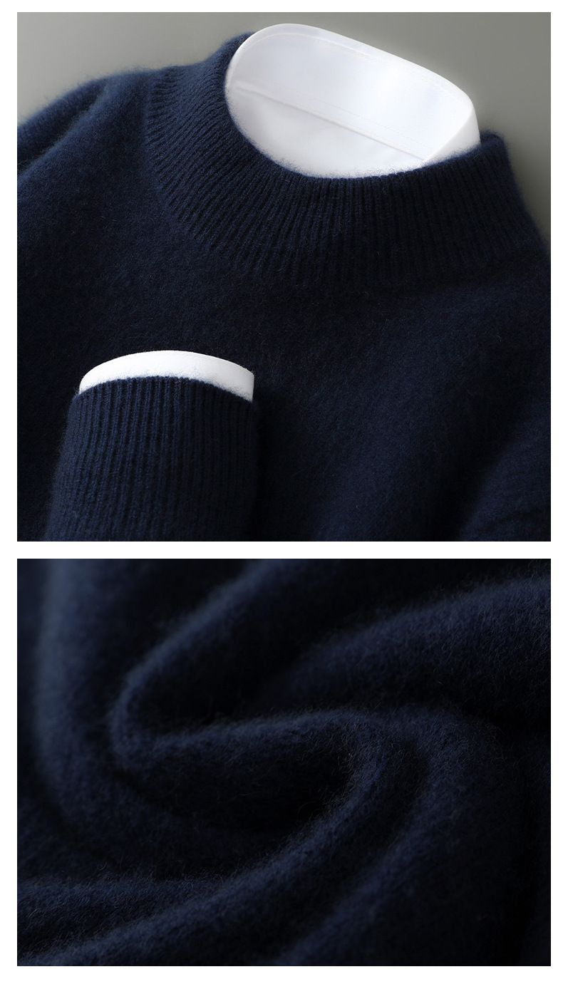 Herrenbekleidung Herrenpullover aus 100 % Wolle, weicher und atmungsaktiver Strickpullover, Rundhals- und Stehkragenoptionen, warme Freizeitkleidung für den Winter, klassische Volltonfarben_voghion.com