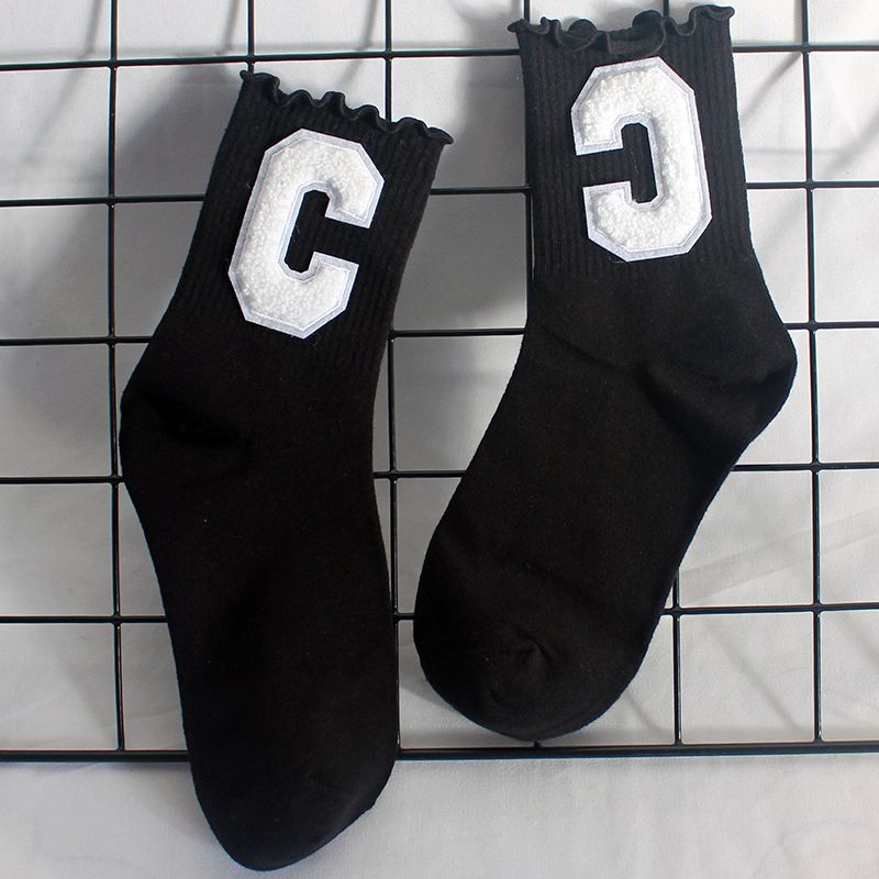 Socks New Style Fungus Lace Women's Socks Plush Big C Socks Women's High Elastic Student Sports Mid Tube Socks Sweat Absorbent Cotton Socks Trendy_voghion.com