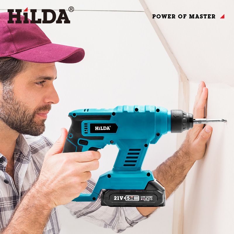 HILDA Cordless Hammer Drill With Lithium Battery - 15J Impact Force, 4500 BPM, 4-Pole Chuck, For Concrete/Wood/Metal Drilling_voghion.com