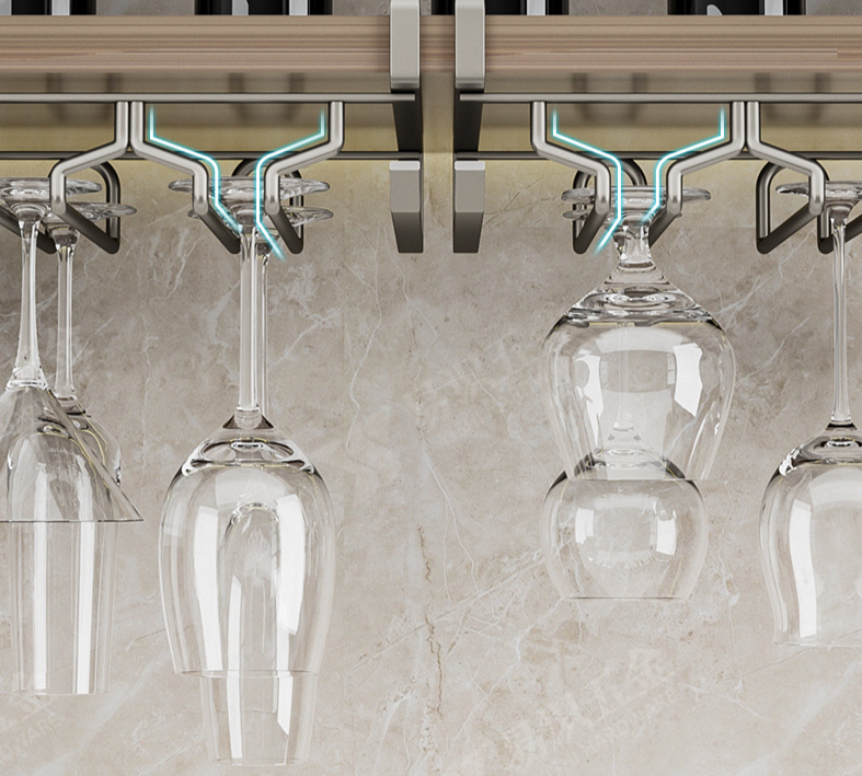 Wine Glass No-Drill Stemware Holder Cabinet Hanging Rack Luxury High-End Decor_voghion.com