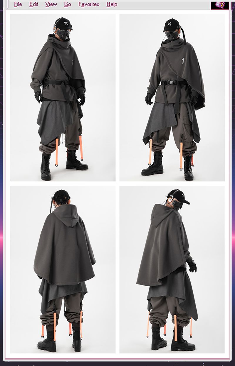 ARENS Fashion Cloak Felpe con cappuccio da uomo Techwear Streetwear Felpa con cappuccio Pullover Nero Grigio Darkwear Felpa oversize a collo alto unisex_voghion.com