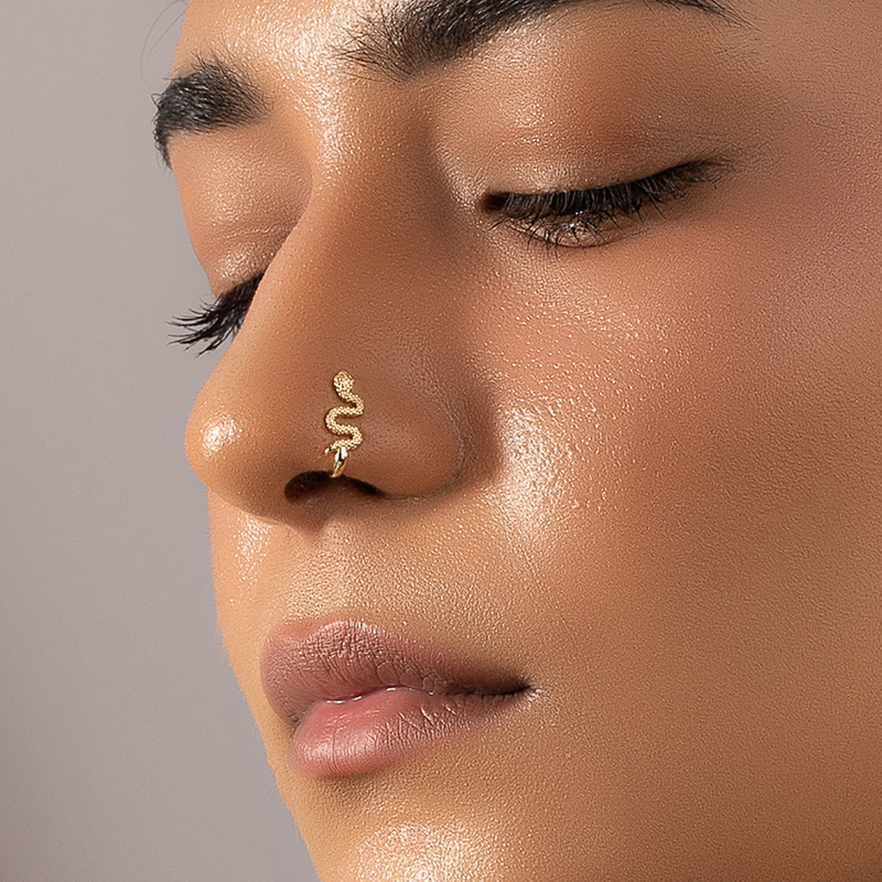 Commercio estero transfrontaliero europeo e americano leggero stile di lusso a forma di S anello al naso clip semplice avvolgimento piccolo serpente piercing narice naso chiodo_voghion.com