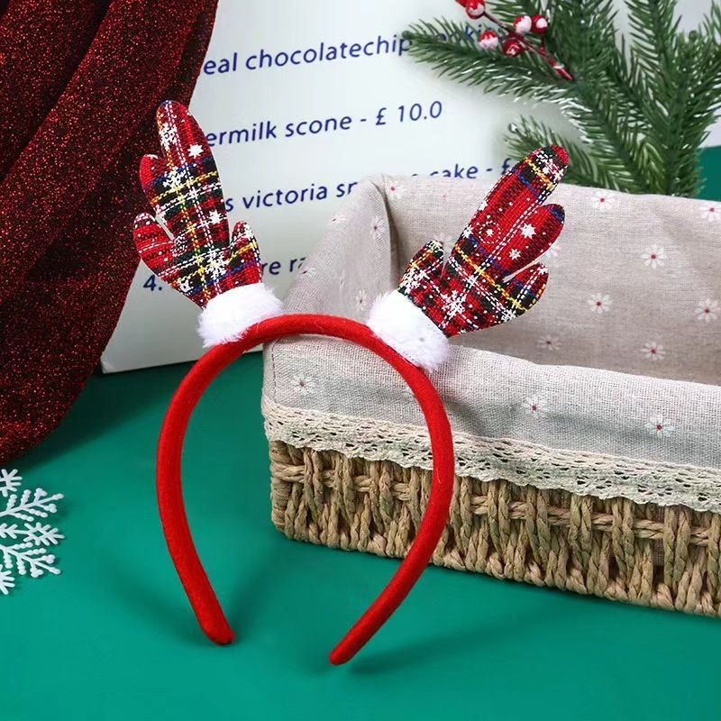 Chifres de veado vermelho cabelo feminino no outono e inverno, chapéus fofos para crianças, faixa de cabeça de rena da série Forest para adultos_voghion.com