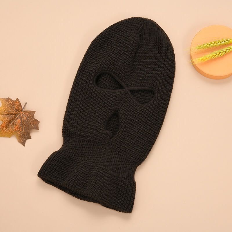 Cappello da sci a tre fori per autunno e inverno, lavorato a maglia, per uomo e donna, in acrilico tinta unita, lavorato a maglia, caldo cappello invernale all'ingrosso_voghion.com