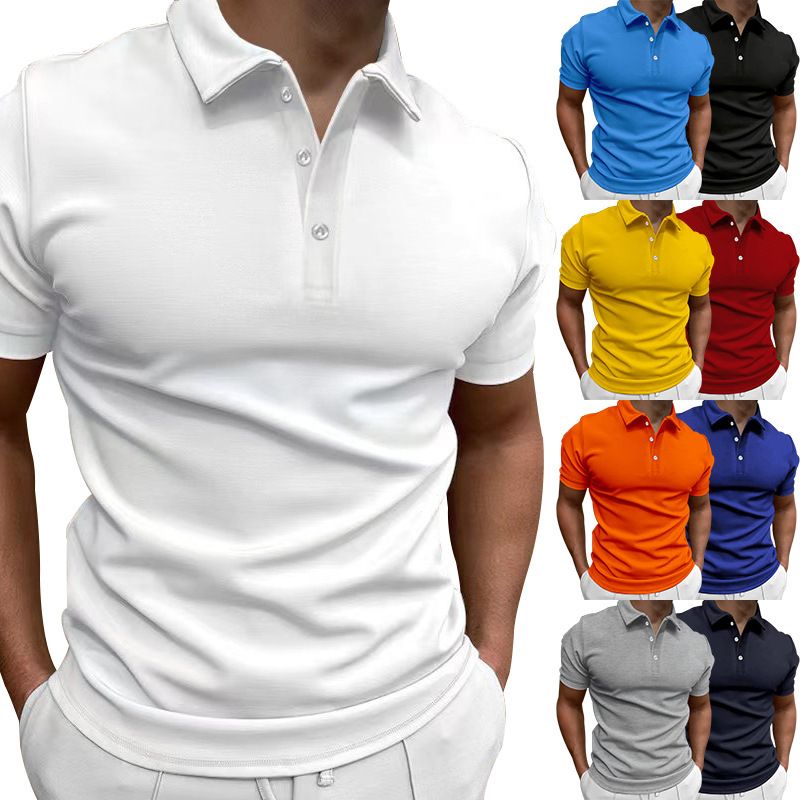Camicia estiva 2023 T-shirt tinta unita a maniche corte con collo a polo, vestibilità casual, top 4XL da uomo_voghion.com