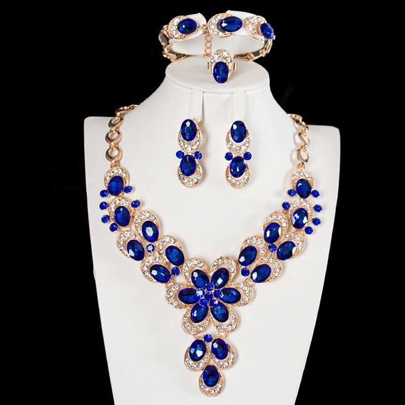Collana di cristallo di lusso, orecchini, set di quattro pezzi, copricapi femminili esagerati, accessori per abiti da banchetto e da sposa_voghion.com