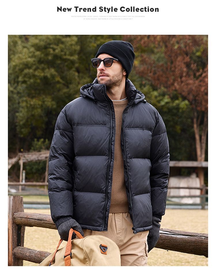 Robuste weiße Herren-Winterjacke mit Kapuze und durchgehendem Reißverschluss, maschinenwaschbar, ideal zum Skifahren, Snowboarden und für andere Aktivitäten._voghion.com