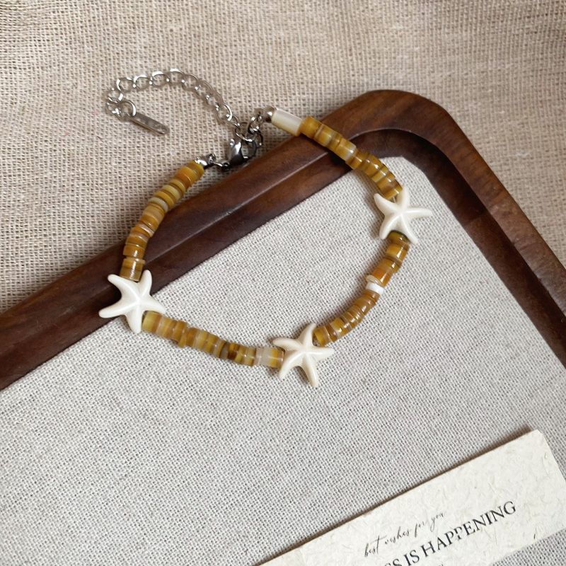 Collar de cuentas de estrella de mar, piedra de concha de acero de titanio, pulsera, estilo vacaciones de playa, cadena de clavícula, lujo ligero de alta gama_voghion.com