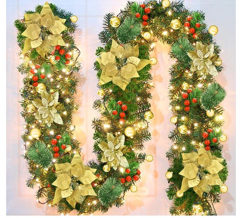 Ghirlanda natalizia da 2,7 m/1,8 m con 50 luci LED, resistente decorazione natalizia in PVC da appendere alla porta per albero di Natale, parete, camino_voghion.com