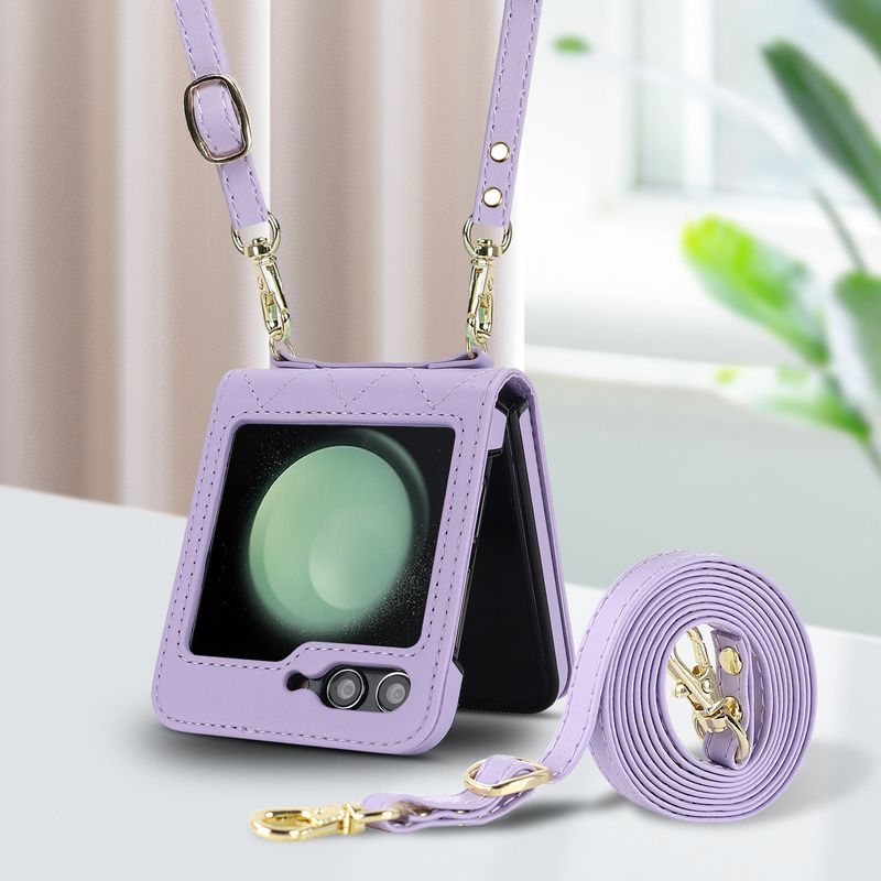 Nuova custodia per cellulare Z Flip6 per donna Custodia protettiva a tracolla Samsung Flip4 Custodia in pelle per cellulare a quadri_voghion.com