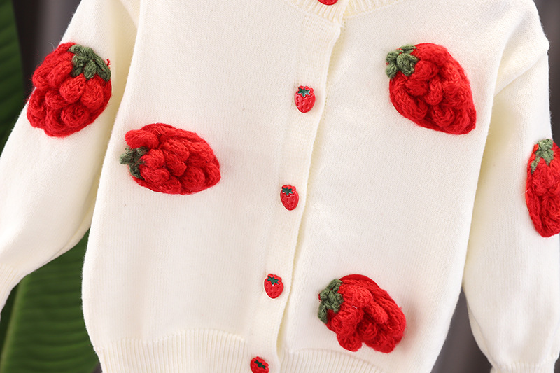 Mädchen Erdbeere 2023 Frühjahr Neue Baby Modische Obst Set kinder Strickjacke Pullover Kleid_voghion.com