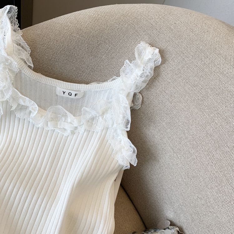 Damenbekleidung Real Shot Spot Sommer Neue kurze Spitze Pure Desire Style Süße heiße Mädchen Eis Seide gestrickte Leibchen Weste weiblich_voghion.com