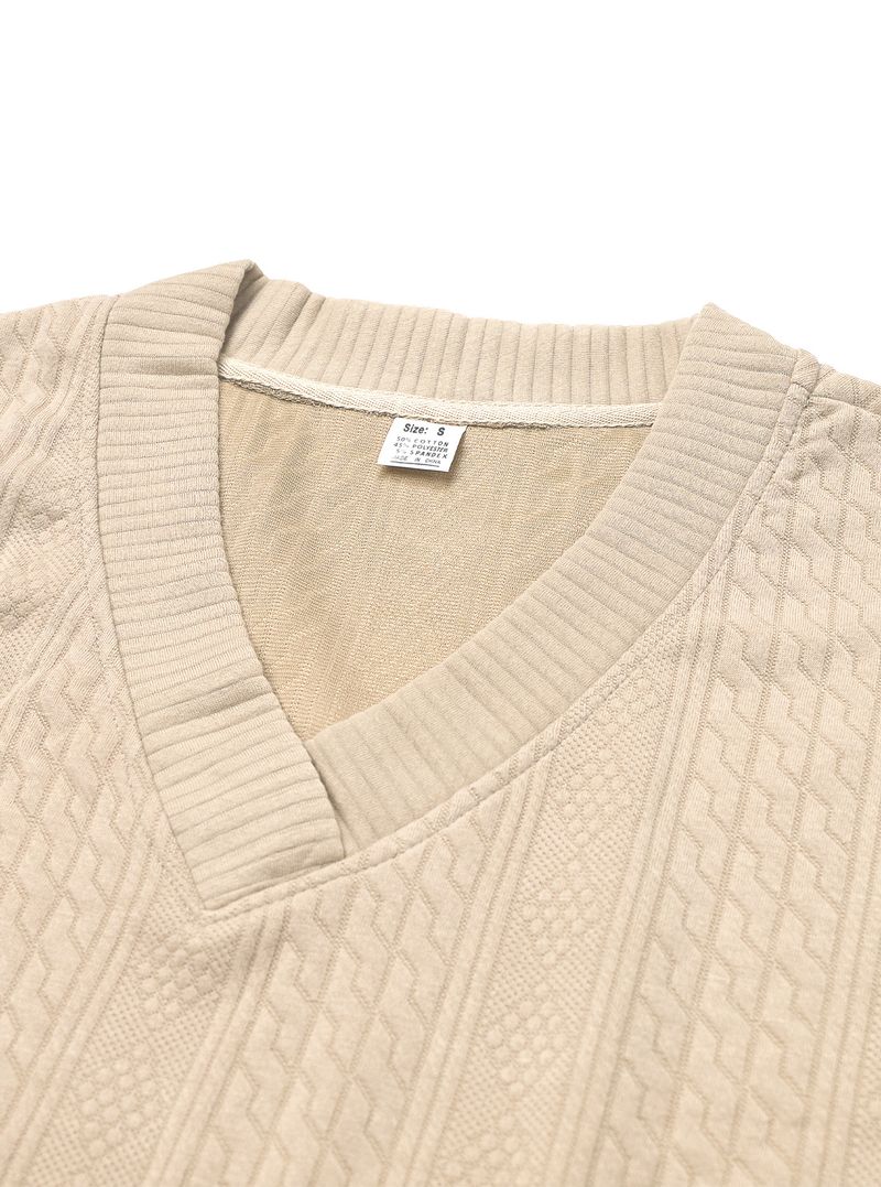 Jacquard-Strickpullover für Herren – Locker sitzender V-Ausschnitt-Pullover aus Stretch-Stoff, atmungsaktiv und leicht für Freizeit und Lagenlook_voghion.com