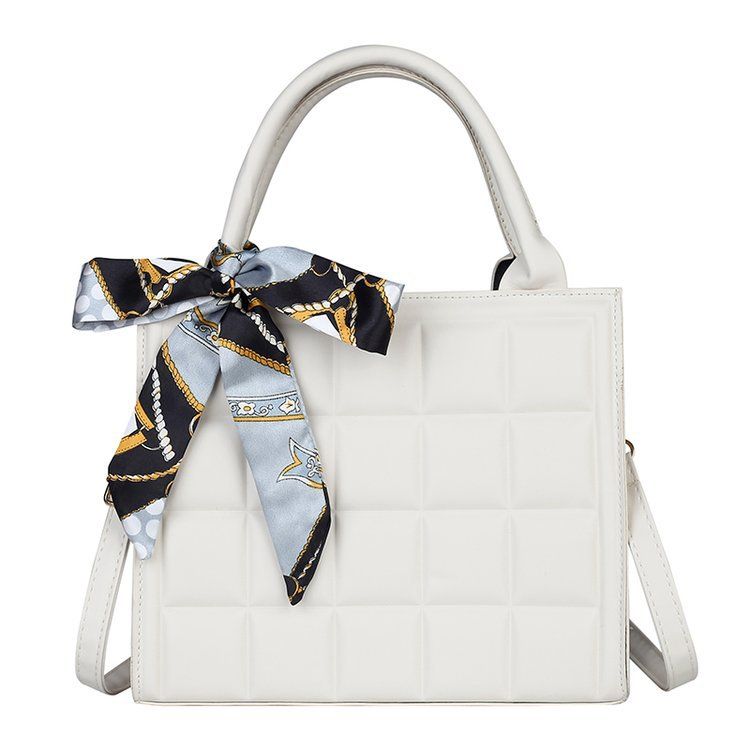 Fashionable Silk Scarf Bow Handb For Women, New Style Embossed Plaid Shoulder B, Women's PU Crossbody Small Square_voghion.com