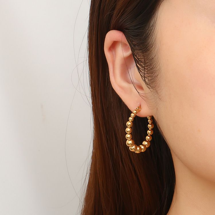 Orecchini con perline in acciaio inossidabile alla moda, transfrontalieri, per donna, semplici e alla moda, rotondi, in acciaio al titanio_voghion.com