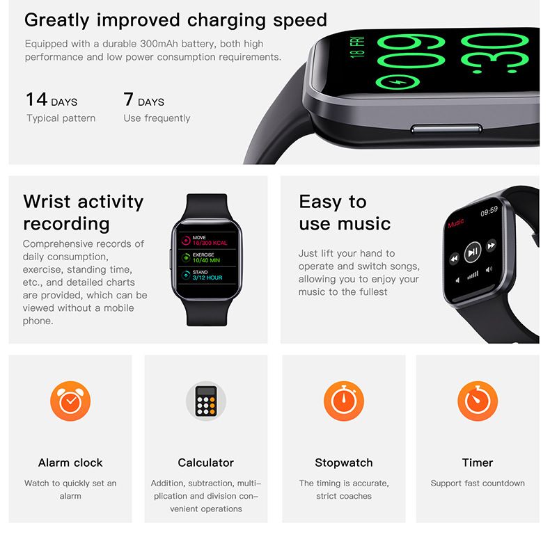 Montre connectée : fréquence cardiaque, tension artérielle, oxygène dans le sang, météo, musique, réveil, exercice, montre connectée_voghion.com
