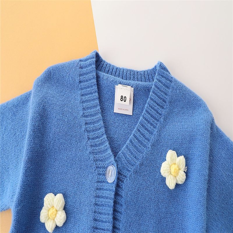Veste polyvalente à la mode pour fille, version coréenne, printemps et automne, nouveau pull à col en V pour petite fille, haut à manches longues et boutonnage simple_voghion.com