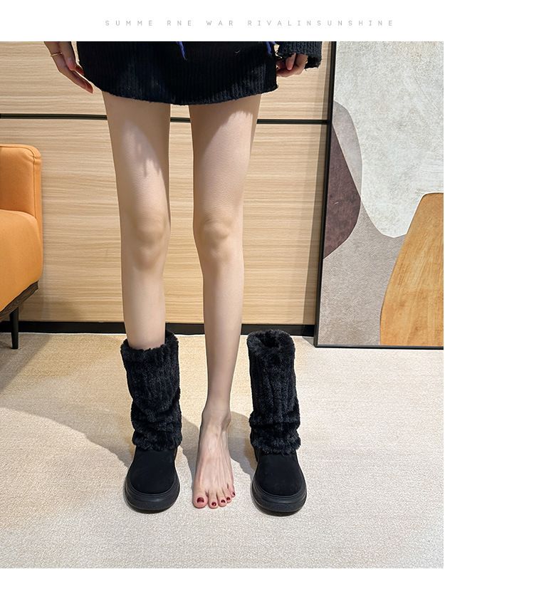 Women's Winter Snow Boots With Faux Fur Lining, Slip-Resistant Thick Sole, Mid-Calf Height, Water-Resistant Suede Upper, Round Toe, Chunky Heel_voghion.com