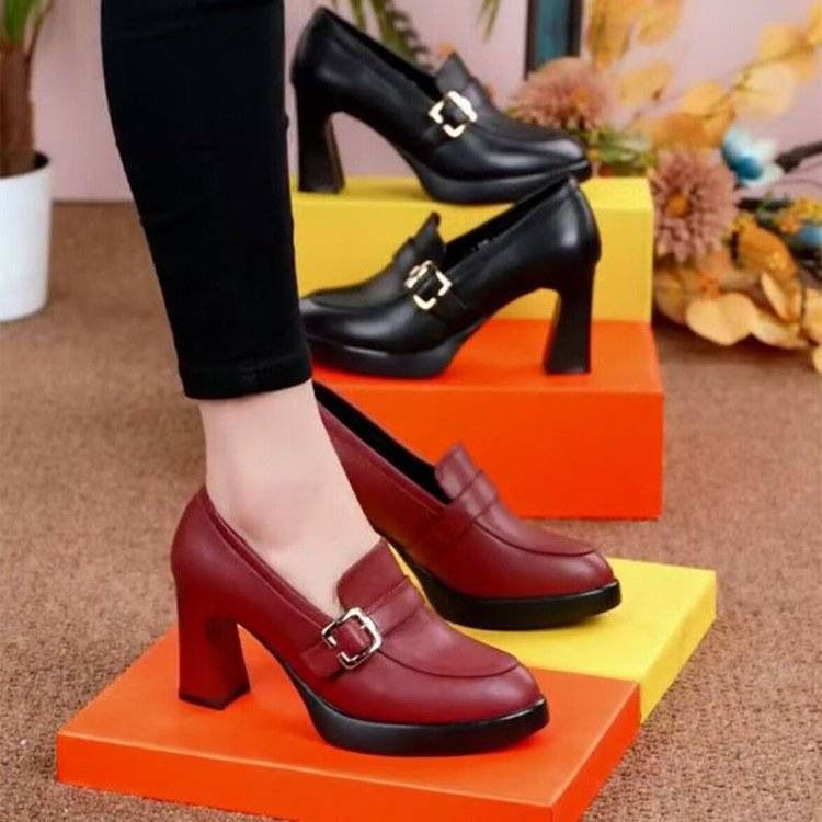 Waterproof Platform High Heels Pointed Spring 2025 New Soled And Thick Heel Fashion Shoes Deep Mouth Women's Leather_voghion.com