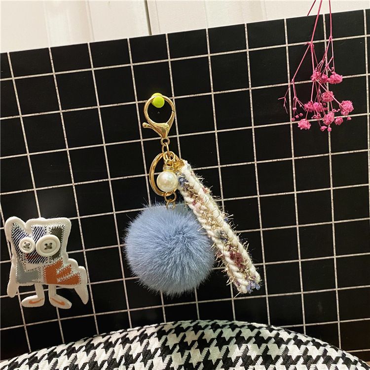 Llavero pequeño y creativo con forma de bolso, colgante de cinta de peluche para coche, llavero con colgante de perla, accesorio para regalo pequeño._voghion.com
