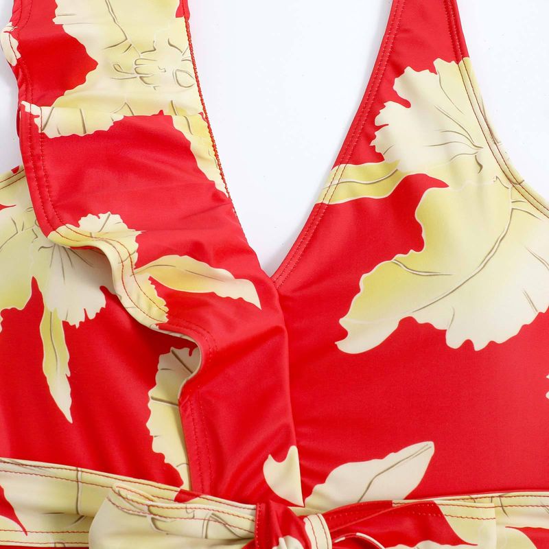 Women's Clothing Sexy One Piece Swimsuit Female Retro Ruffled Chiffon Skirt Swimsuit Suit_voghion.com