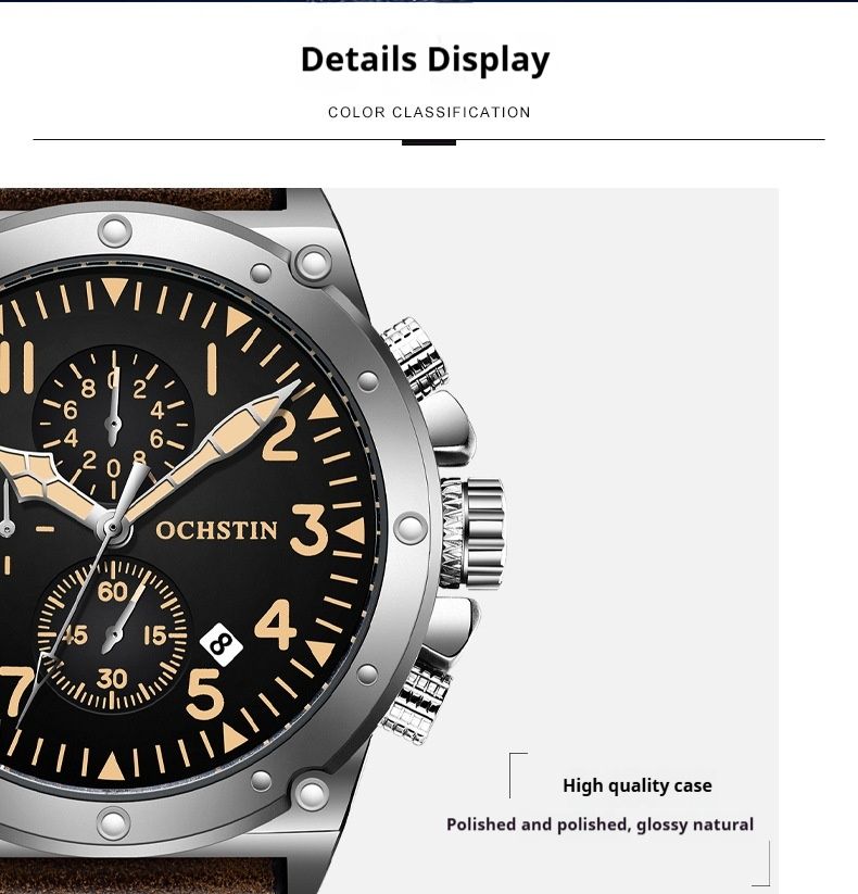 Relógio masculino esportivo multifuncional Augusten 2024, com três mostradores e seis ponteiros, quartzo_voghion.com