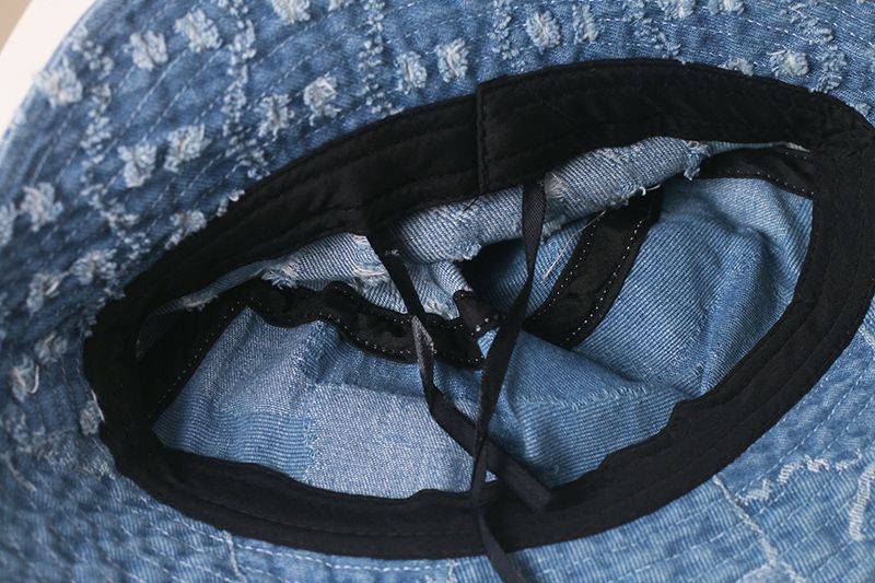 Simple Letter Embroidered Denim Bucket Hat Women's New Ripped Breathable Sunshade Washbasin Hat_voghion.com