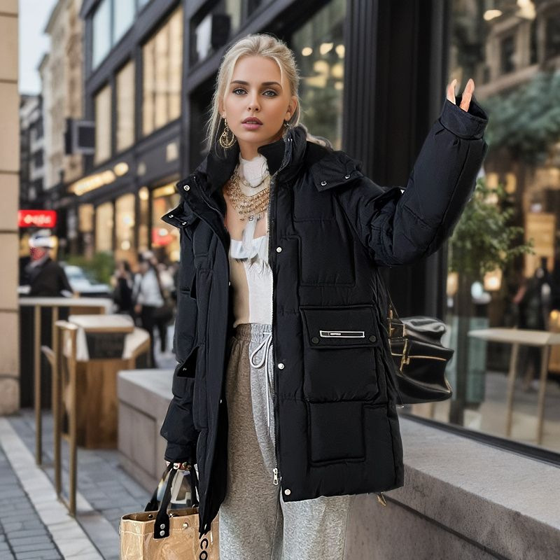 Damen Warme Jacke Wattierte Jacke im langen Winter Neue Dicke Winddichte Warme Wattierte Jacke Ausländische Luft Wattierte Jacke_voghion.com