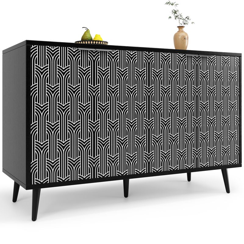 Esszimmerschrank Schwarz 120x78cm Mit Fischgrätenmuster, Geschnitzte Tür_voghion.com