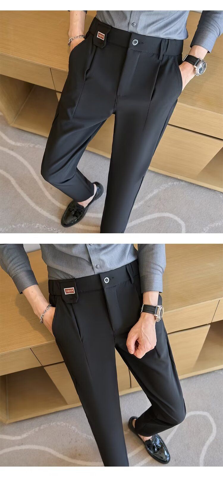 Spring And Summer New Men's Suit Pants Men's Solid Color Non-ironing Casual Pants Commuting To Work Slim-fitting Solid Color Nine-point Pants_voghion.com