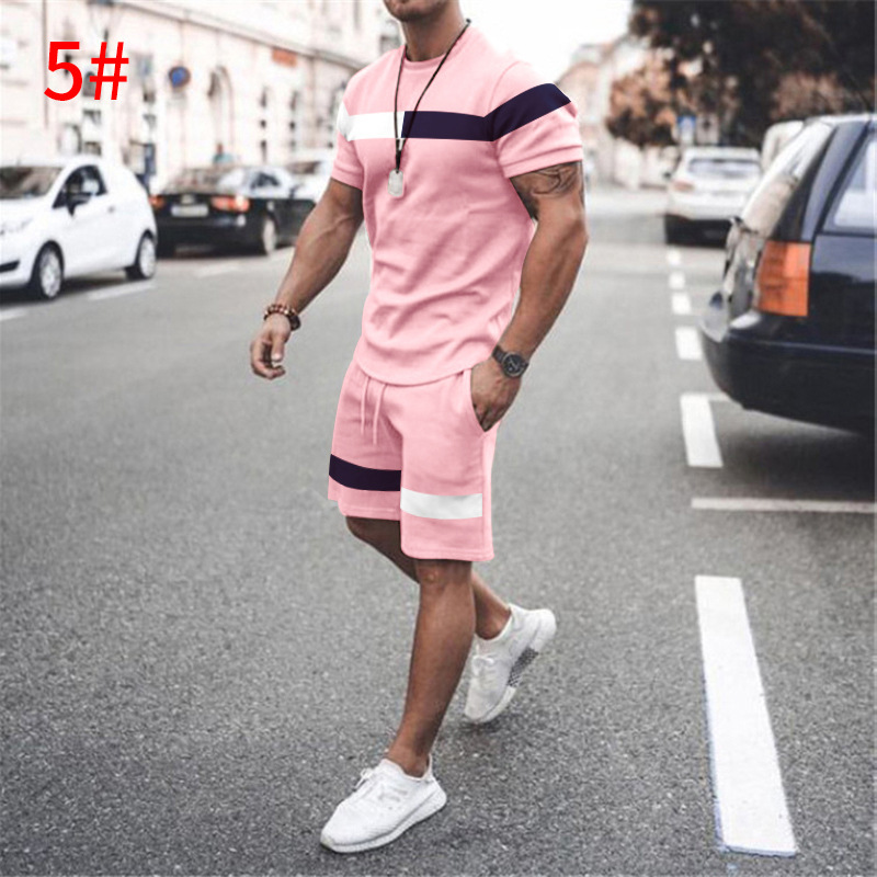 2023 sommermotetrend sport fargematchende kortermet dress for menn tilfeldig løs rund hals_voghion.com