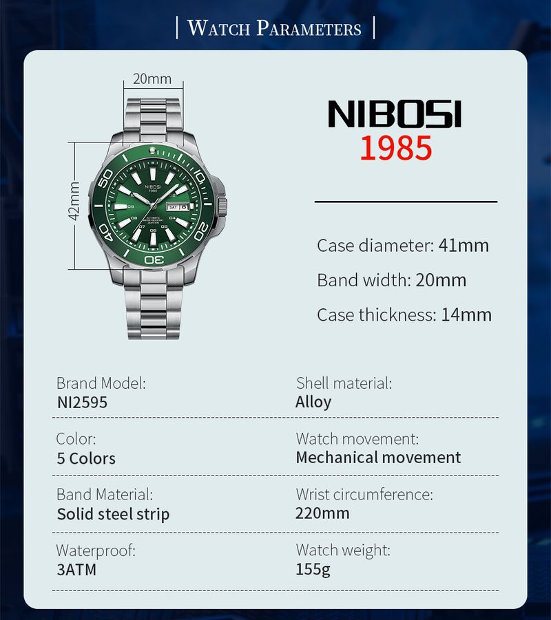NIBOSI Orologio da polso meccanico automatico da uomo, impermeabile, con data e settimana, orologio da polso sportivo da uomo, Relogio Masculino_voghion.com