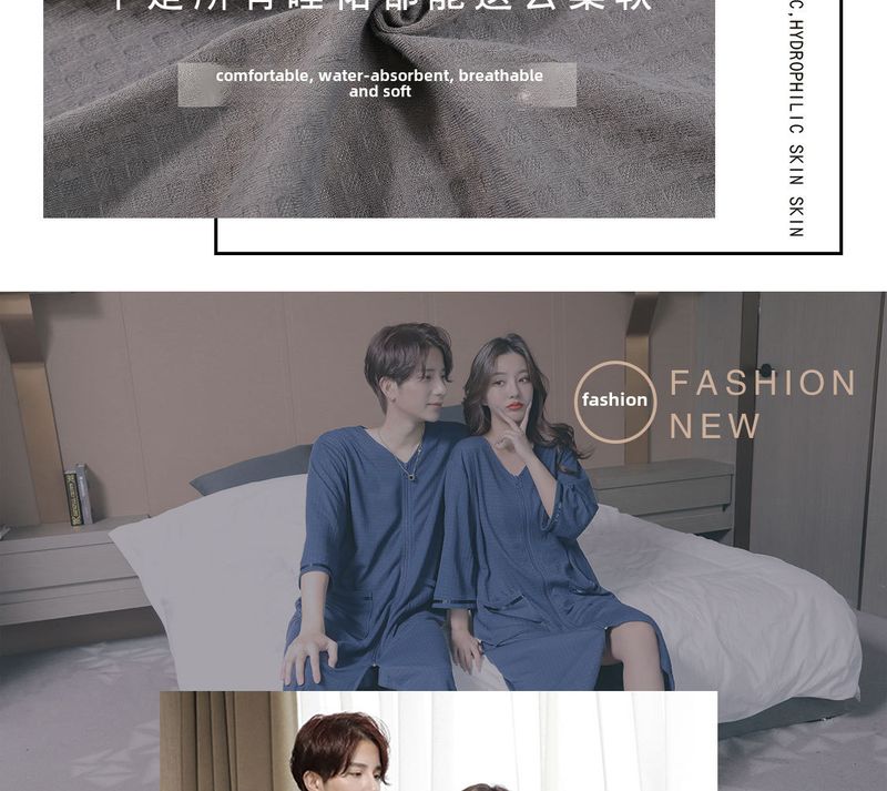 2023 New Waffle Zipper Nightgown Unisex Thin Home Wear Plus Size Pajamas 200 Jin_voghion.com