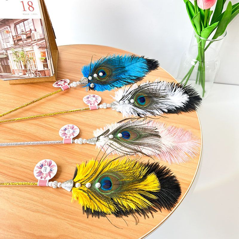 New Wand Peacock Feather Pet Felt Retractable Catnip Hanging Cat Teaser Toy_voghion.com