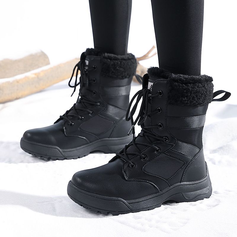 Damen Outdoor-Schneestiefel Winterversion mit Fleecefutter, warm und bequem, hohe Oberseite, große Größe, rutschfeste Baumwolle_voghion.com