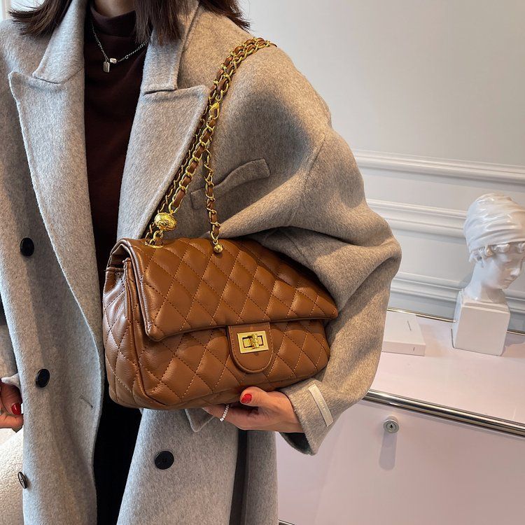 Borsa a tracolla trapuntata e ricamata da donna, versatile borsa a catena, piccola borsa quadrata alla moda_voghion.com