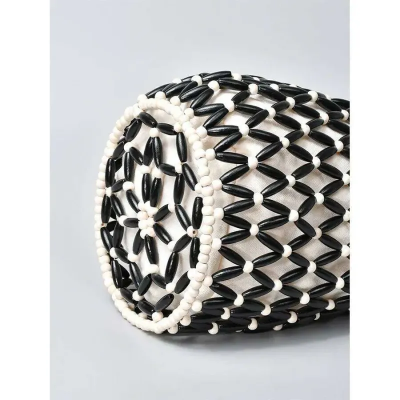 Borse firmate da donna, intrecciate a mano, estive, con design traforato, perline di legno, secchiello, tracolla, tela reticolata_voghion.com