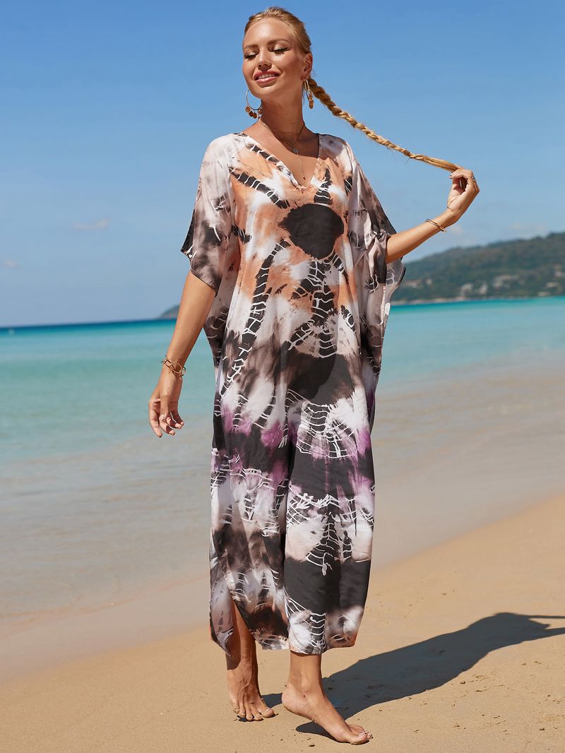 Strandkleid aus 100 % Baumwolle für Damen – Sonnenshirt mit Boho-Print, locker sitzende Bademode, Langarm-Tunika für den Urlaub am Pool_voghion.com