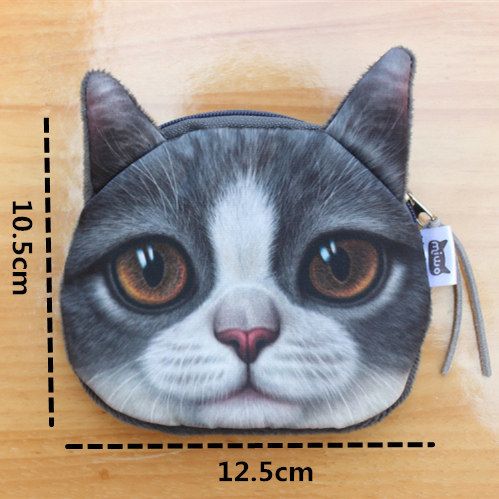 Nuovo portamonete con testa di animale 3D, a forma di stella, a forma di gatto grigio con orecchie piegate e pelo corto_voghion.com