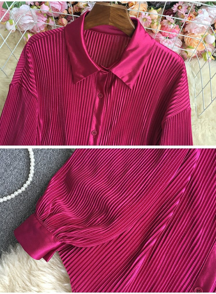 Damen Moud propper Faarf Hemd Zwee-Stéck Set vun Héichtaille Vertikal Vertikal Breetbeenhosen_voghion.com