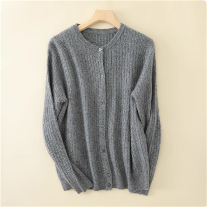 Weicher, klebriger, hautfreundlicher Rundhals-Strickpullover aus Baby-Kaschmir im Retro-Stil mit Twist-Muster für Damen, einfarbige Basis, lange Ärmel_voghion.com