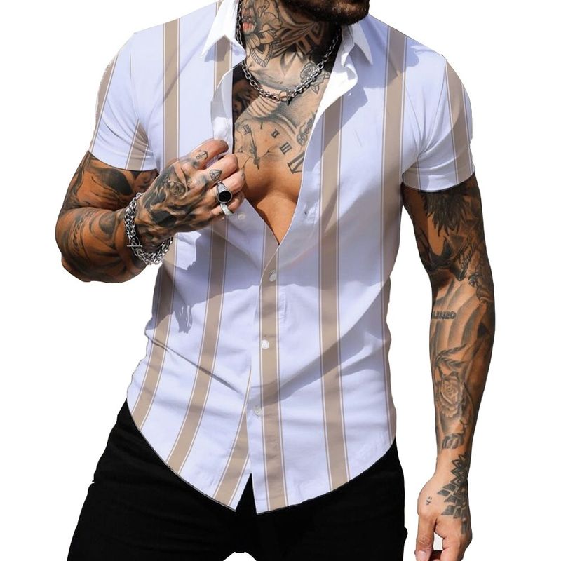 camicia a maniche corte sottile con risvolto hawaiano a righe con stampa digitale da uomo_voghion.com