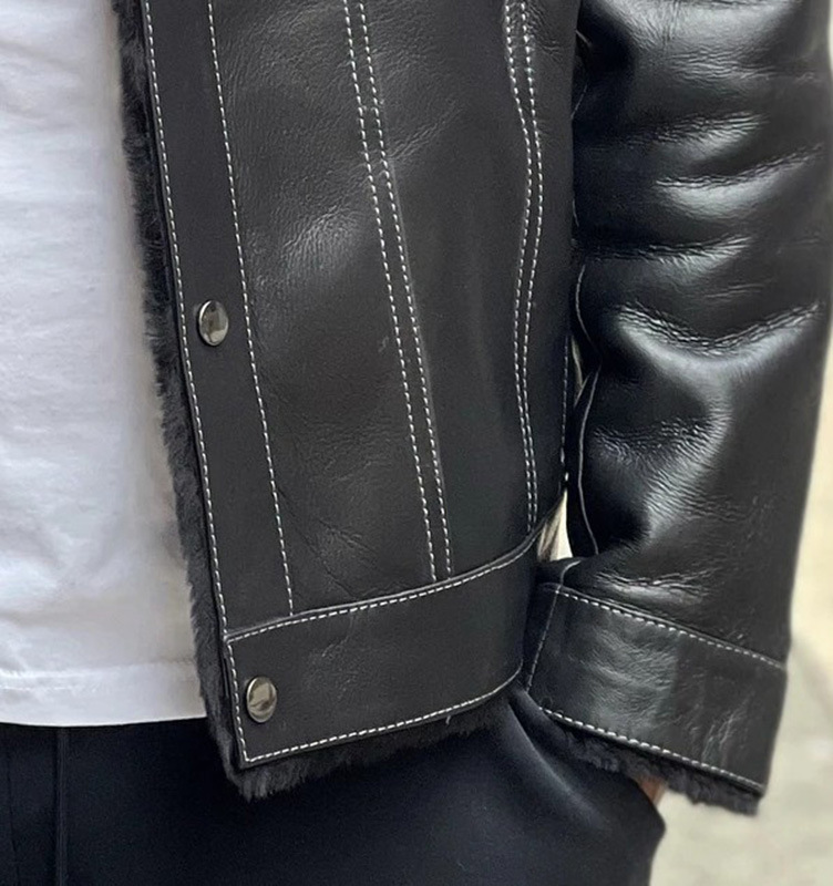 Herrenbekleidung mit Pelzkragen und mit Fleece verdickter Herren-Lederjacke_voghion.com