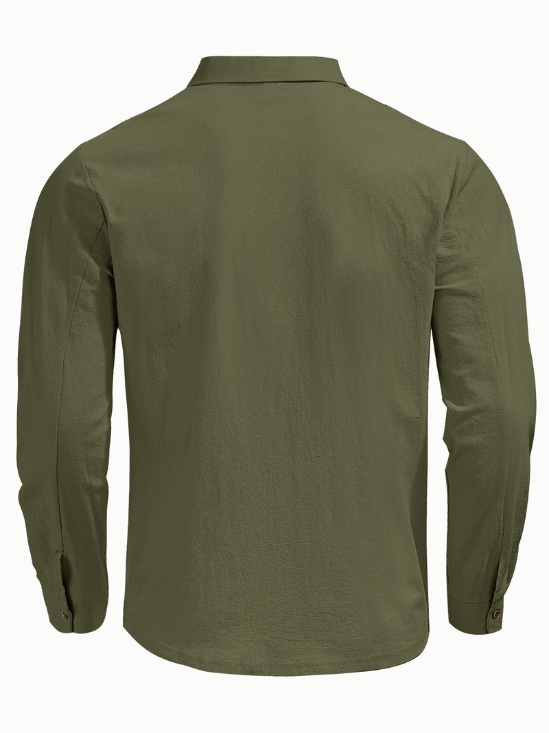 Leinenhemd im Hawaii-Stil für Herren – Atmungsaktives Freizeithemd mit Henley-Kragen und langen Ärmeln für den Sommer, leicht und knitterfrei, schmale Passform_voghion.com