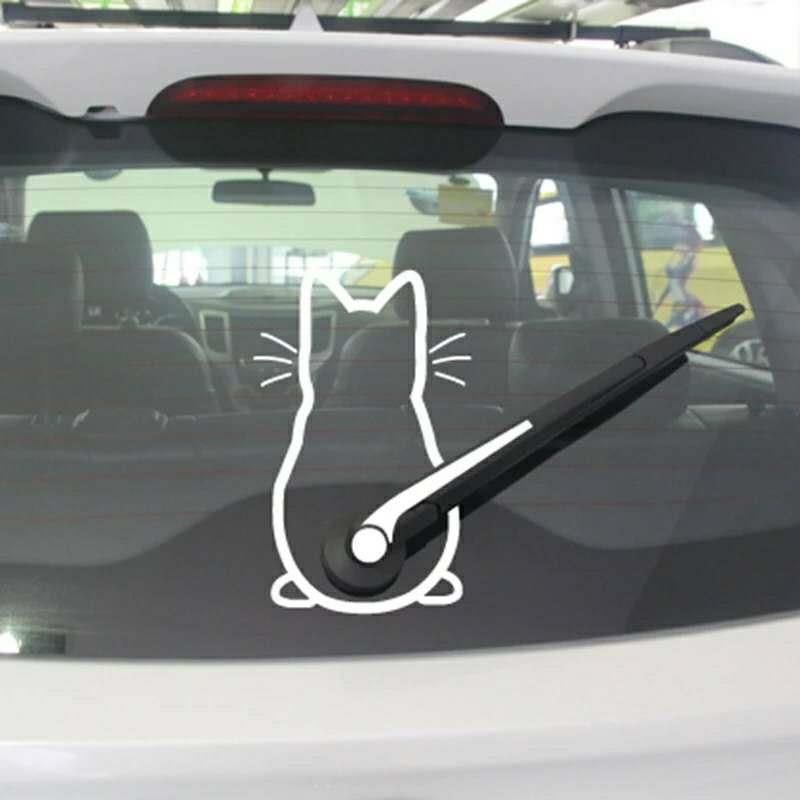 Pegatina de cristal trasero con forma de gato y limpiaparabrisas de dibujos animados, pegatina reflectante para limpiaparabrisas, pegatina para coche, pegatina para coche_voghion.com