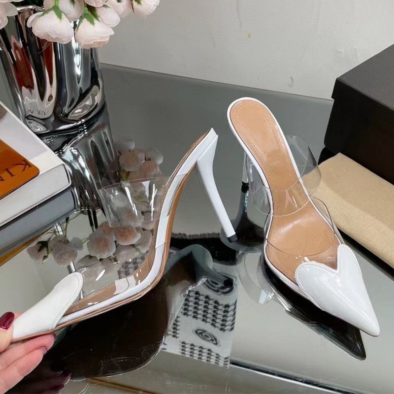 Sandali con tacco Al Aia Tacchi a forma di cuore Nuovi sandali con tacco a spillo trasparenti in PVC a forma di cuore Moda Sandali con punta aguzza Pantofole Primavera Estate Donna Matrimonio_voghion.com